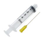 Jeringas hipodérmicas estériles con aguja, de acero inoxidable, tribiselada con recubrimiento de silicón.
